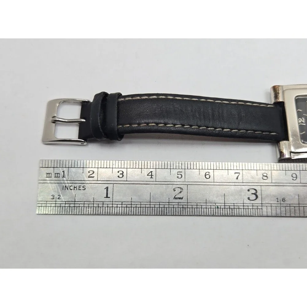 Vintage Etienne Aigner Womens Silver Black Dial Leather Quartz Watch New Battery
